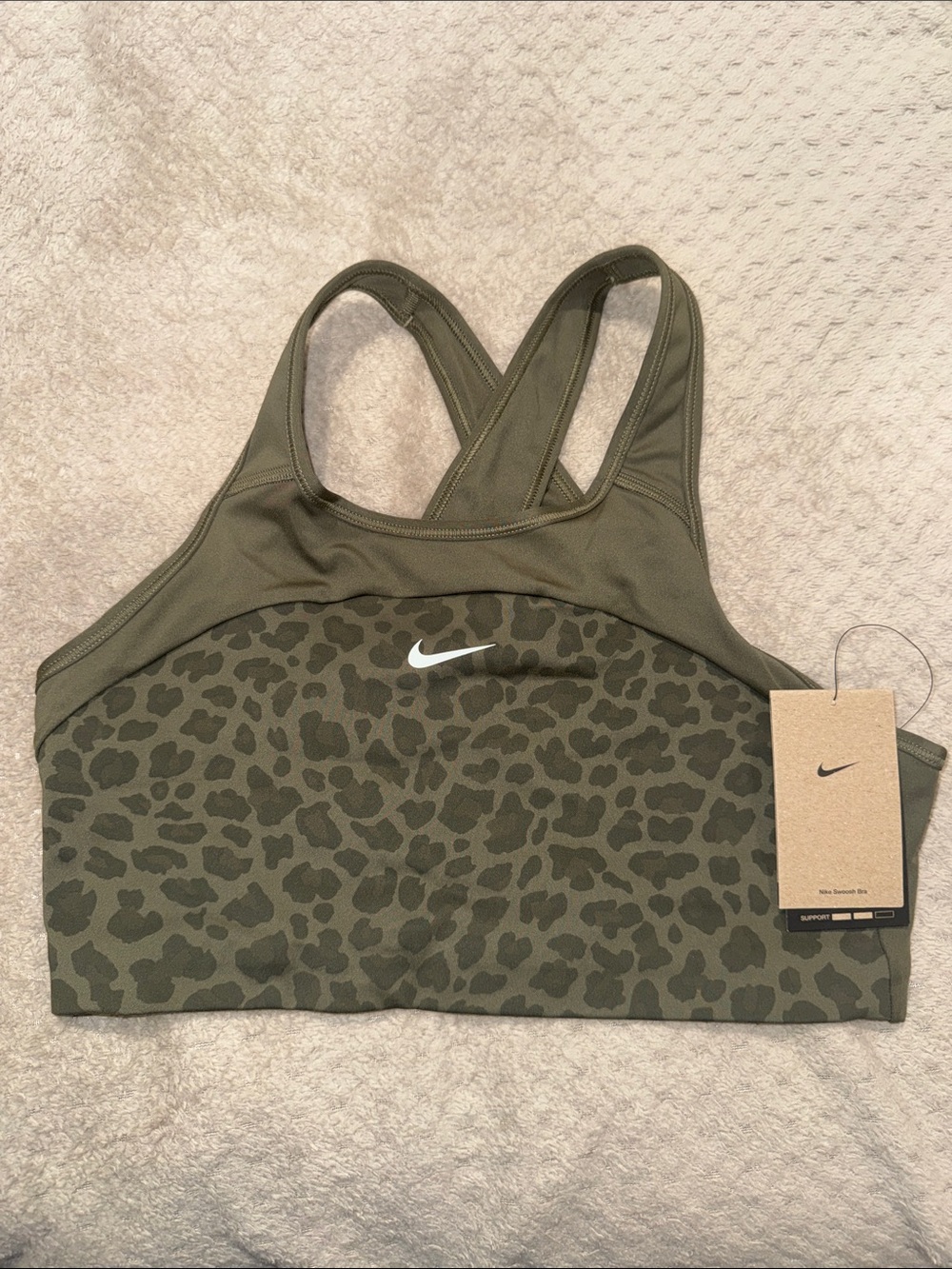 Nike Olive Green Leopard-Print Medium-Support Sports Bra